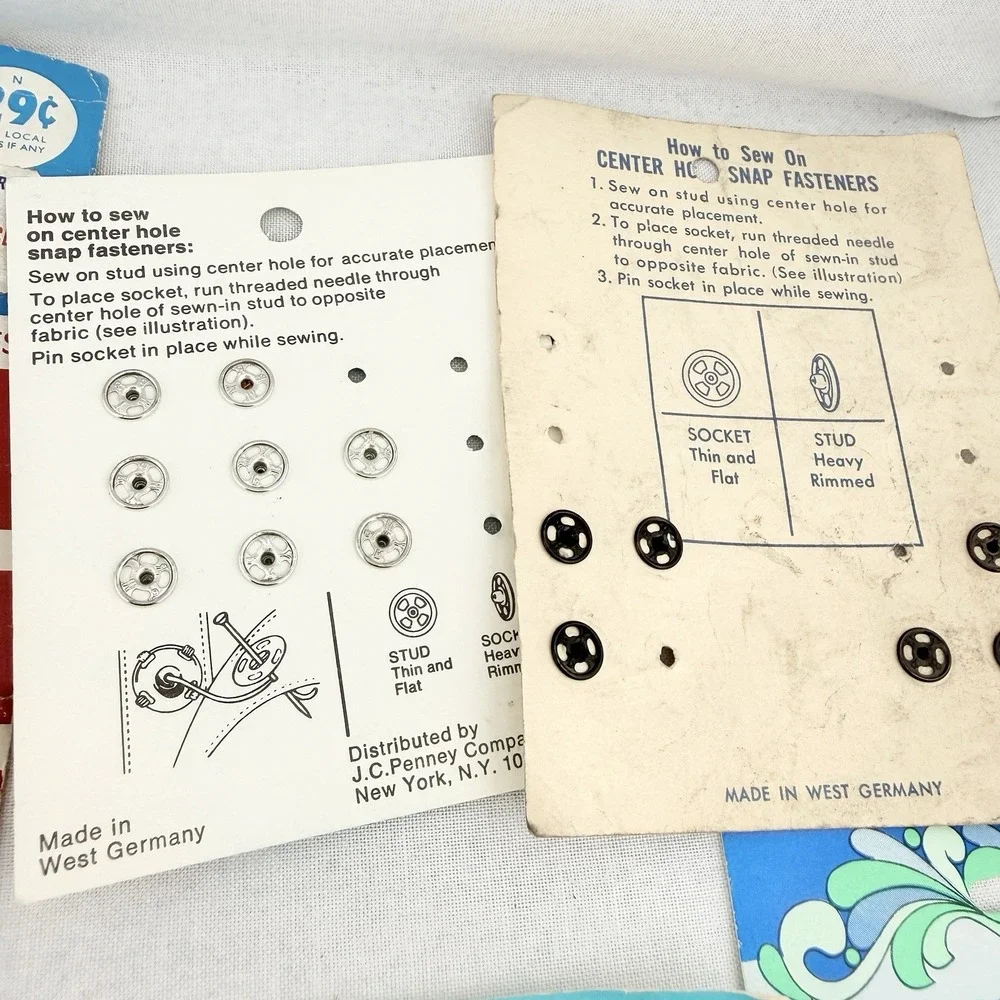 Vintage Sewing Snaps Snap Fasteners Scovill Dorcas Prims USA England W. Germany